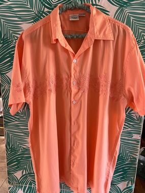 RAINFOREST Coral Short-Sleeve Button-Down Shirt Sz XL